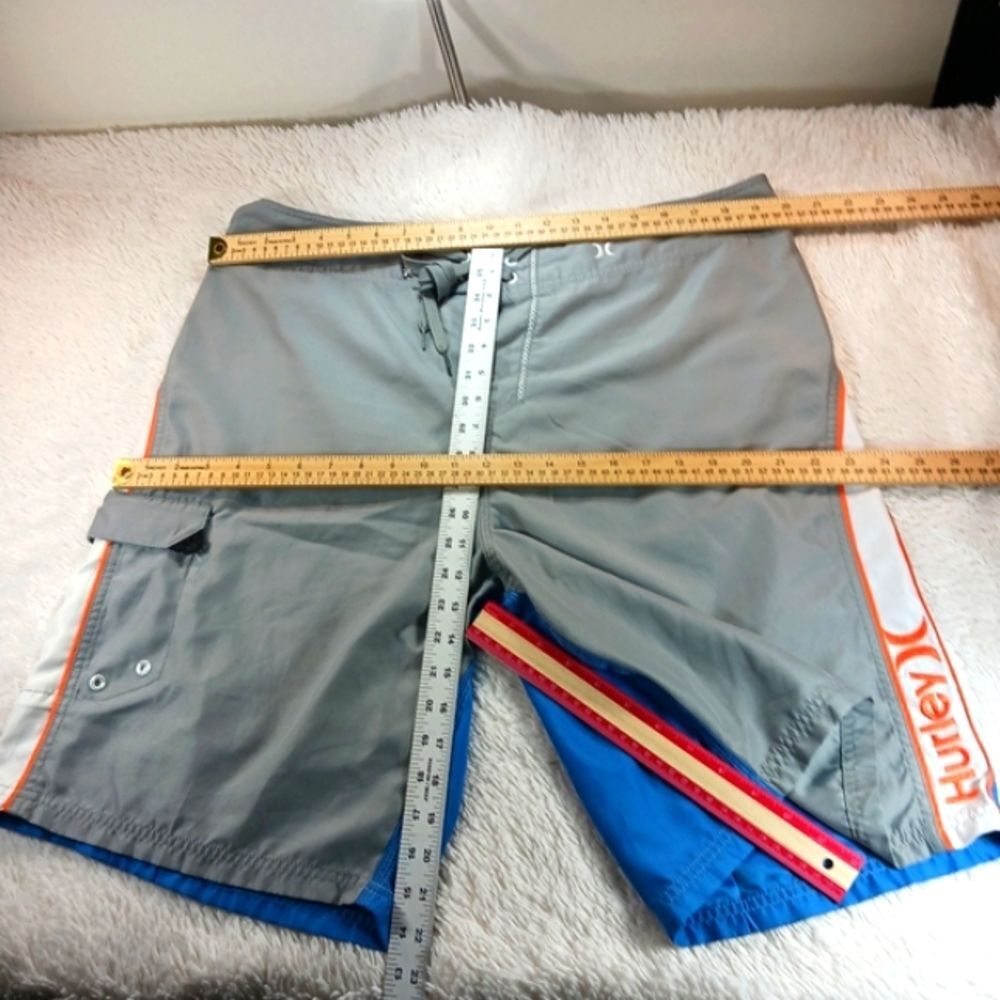 Hurley Board Shorts Mens 38 Gray Front Blue Back 1 Pocket Orange White Accents.. - Picture 6 of 9